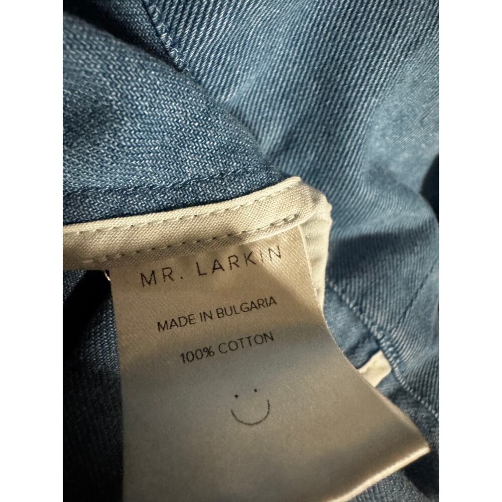 Mr. Larkin Miller Dress in Denim Button Front Tie Belt Balloon Sleeves Cotton M - Picture 5 of 6